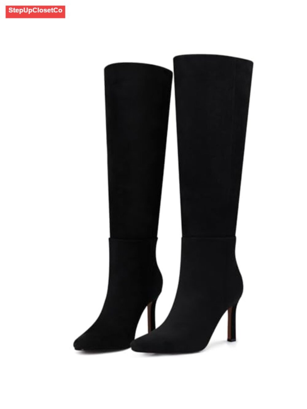 Womens Knee High Boots 3.54 In Stiletto Heel Waterproof PU Leather Wide Calf - Picture 4 of 6